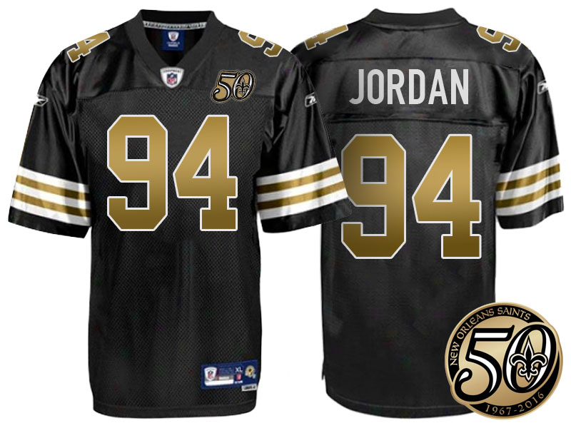 New Orleans Saints #94 Cameron Jordan Black 50th Season Patch 1960s Throwback Jersey