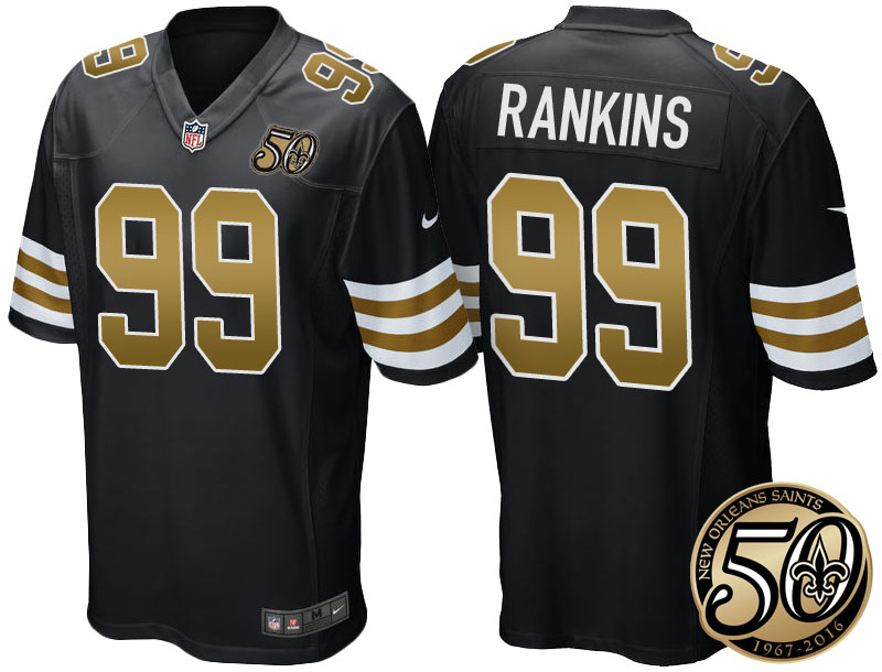 New Orleans Saints #99 Sheldon Rankins Black 50th Season Patch Alternate Game Jersey