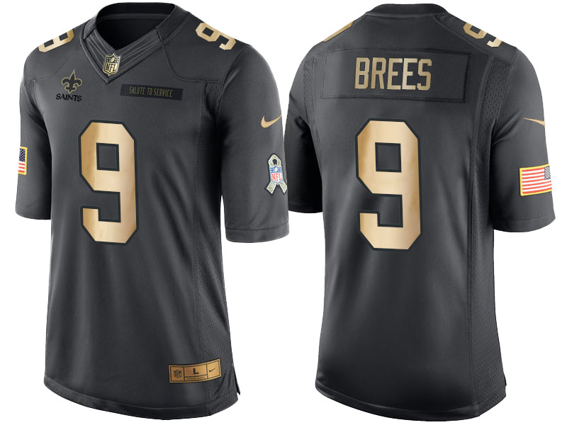 Saints #9 Drew Brees Anthracite Gold 2016 Christmas Salute to Service Jersey