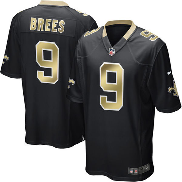 New Orleans Saints #9 Drew Brees Black Game Gold Jersey