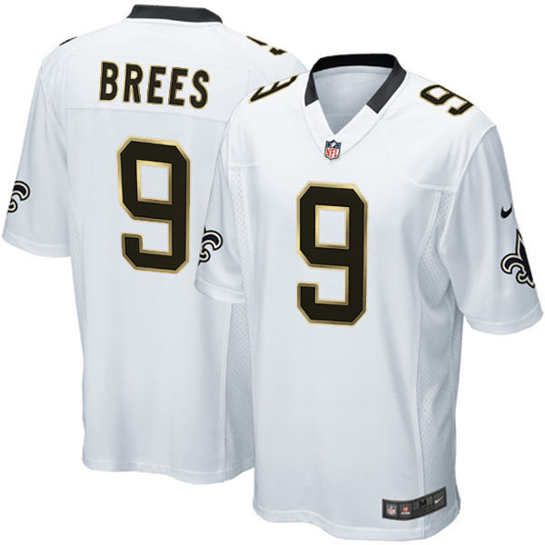 New Orleans Saints #9 Drew Brees White Game Gold Jersey