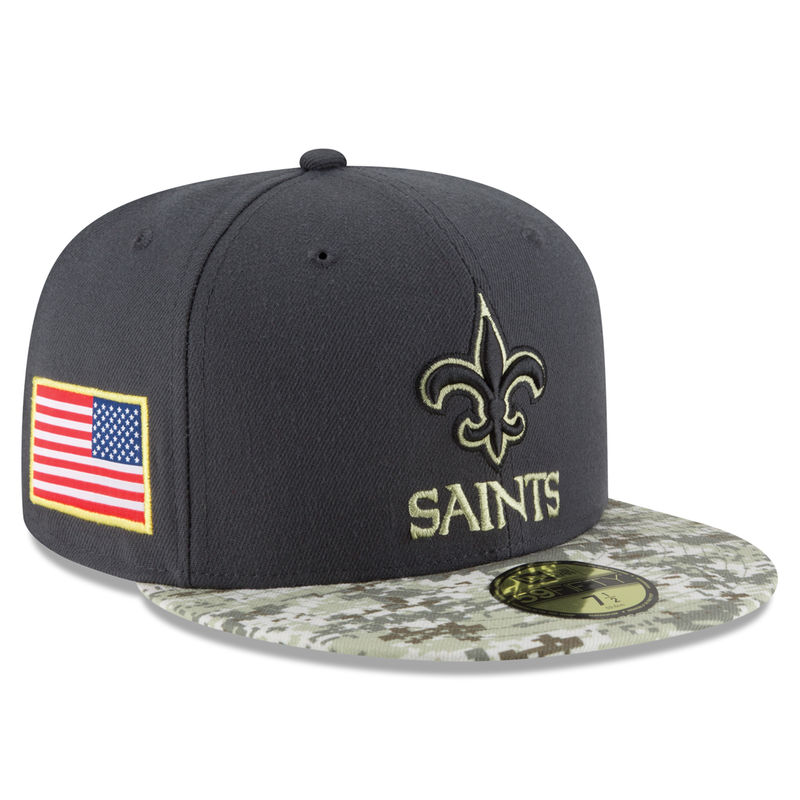 New Orleans Saints Graphite Salute To Service Sideline Camo Veterans Day 59FIFTY Fitted Hat