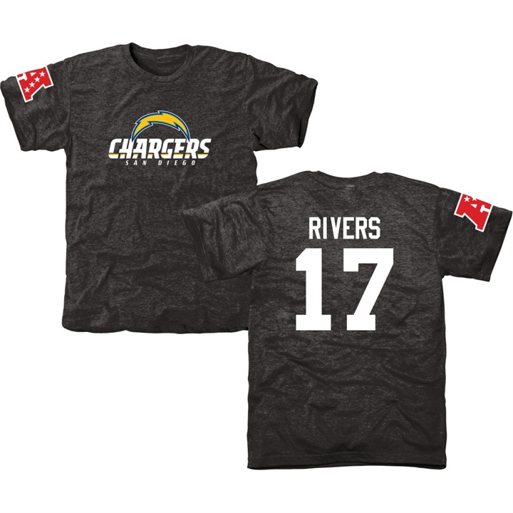 San Diego Chargers #17 Philip Rivers Black Name & Number Tri-Blend T-shirt