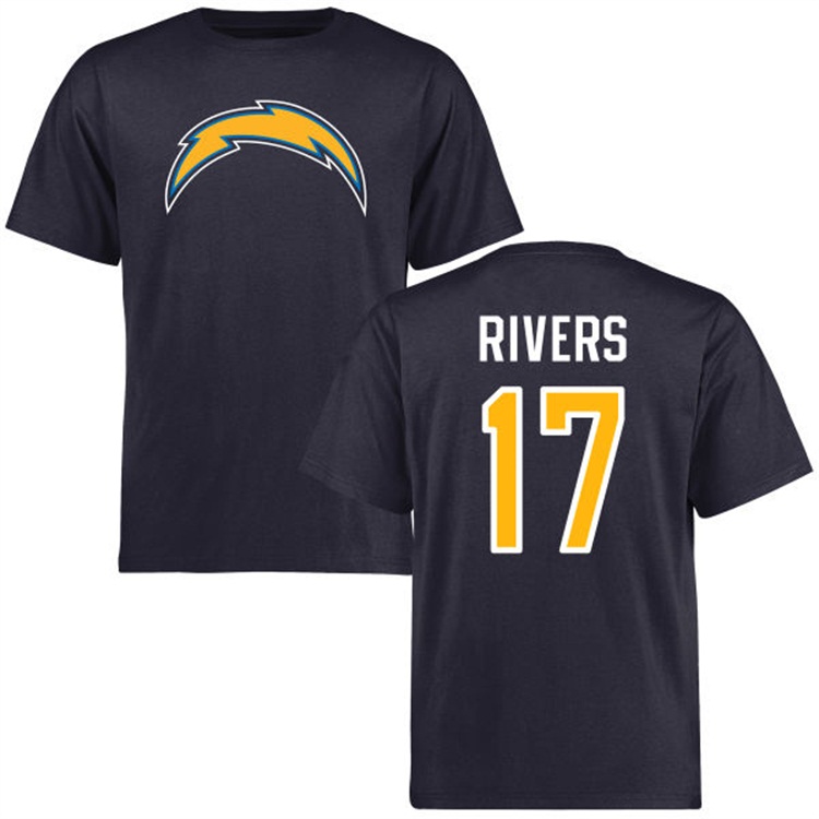 San Diego Chargers #17 Philip Rivers Name & Number Navy Logo T-shirt