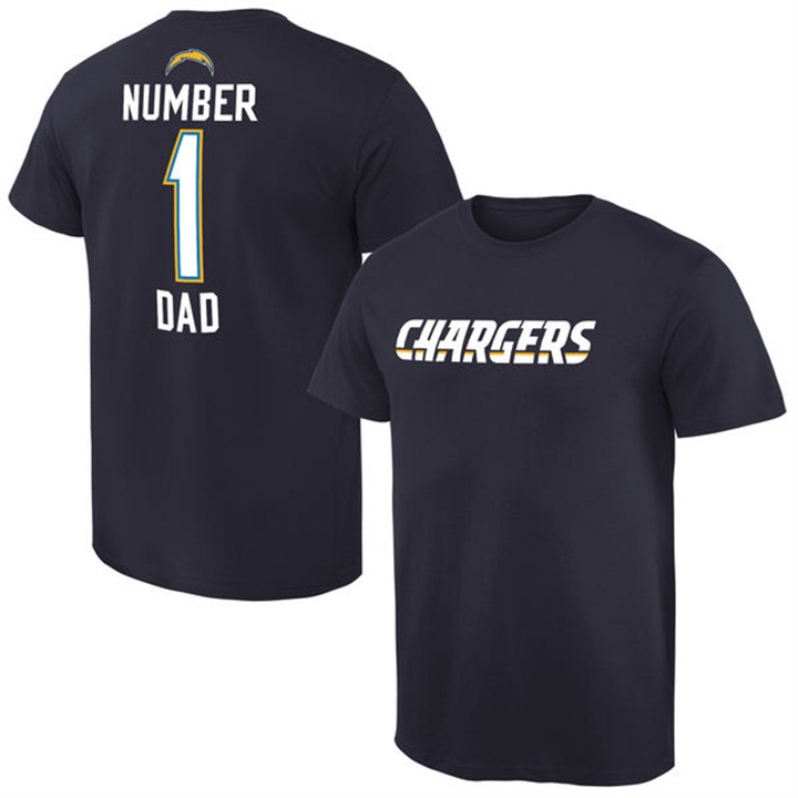 San Diego Chargers Navy Number 1 Dad Name & Logo Pro Line T-Shirt