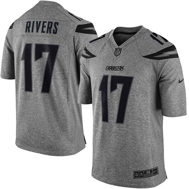 Men's San Diego Chargers #17 Philip Rivers Gridiron Gray Limited Jersey