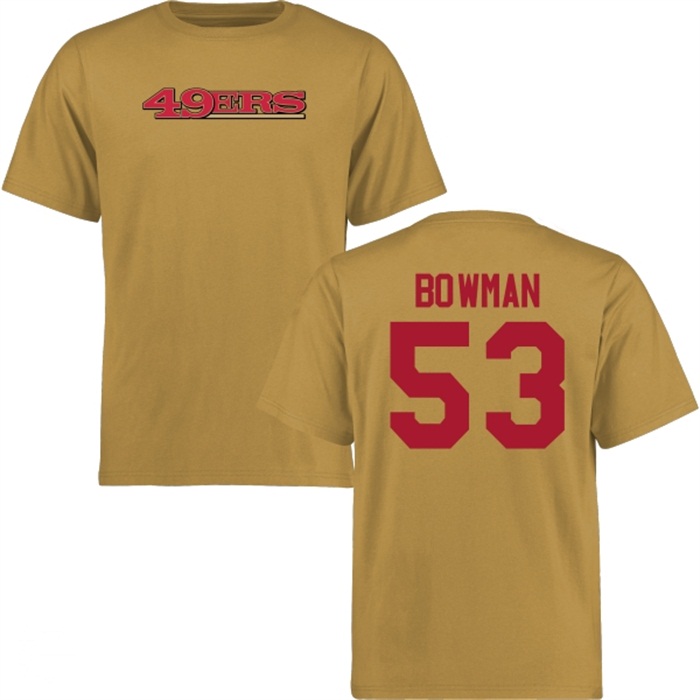 San Francisco 49ers #53 NaVorro Bowman Gold Name & Number Wordmark T-shirt