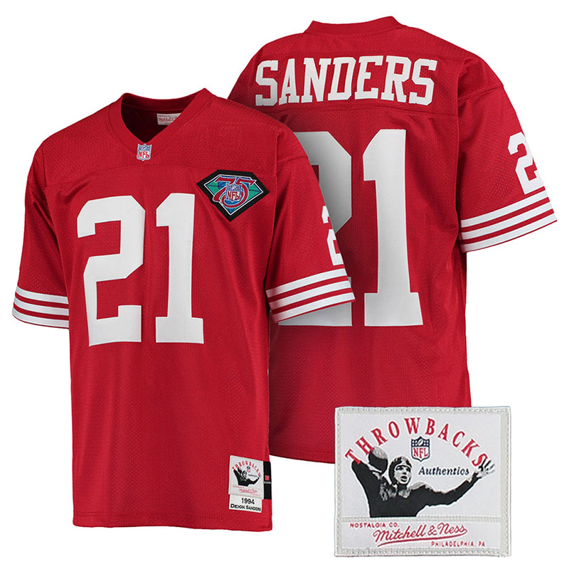 San Francisco 49ers #21 Deion Sanders Scarlet Authentic Throwback Jersey