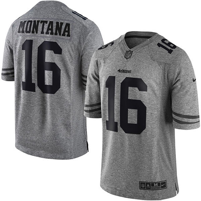 Men's San Francisco 49ers #16 Joe Montana Gridiron Gray Limited Jersey