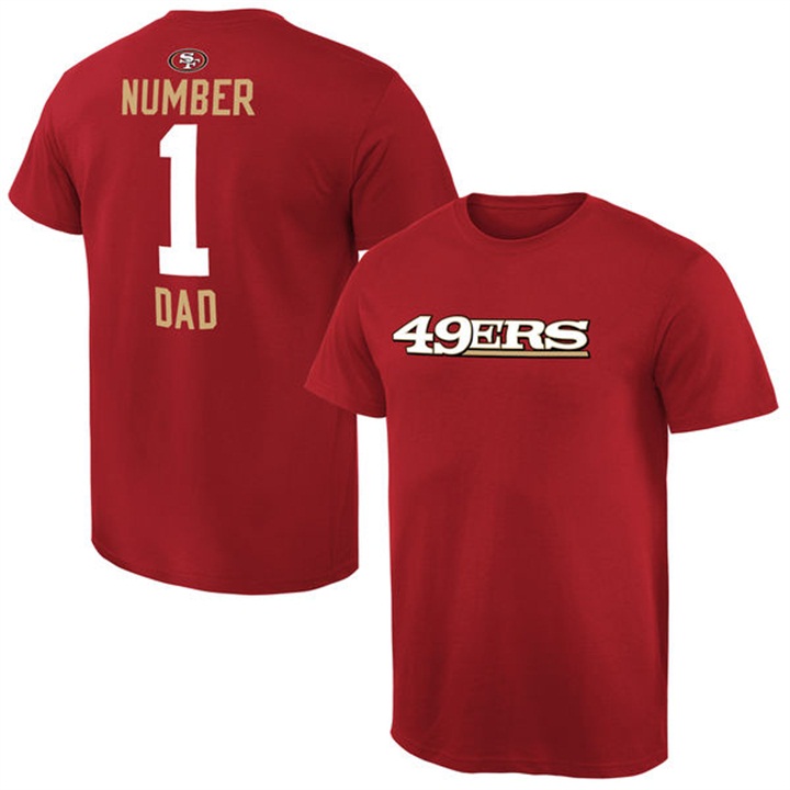 San Francisco 49ers Scarlet Number 1 Dad Name & Logo Pro Line T-Shirt