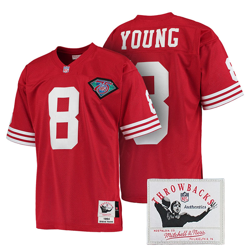 San Francisco 49ers #8 Steve Young Scarlet Authentic Throwback Jersey