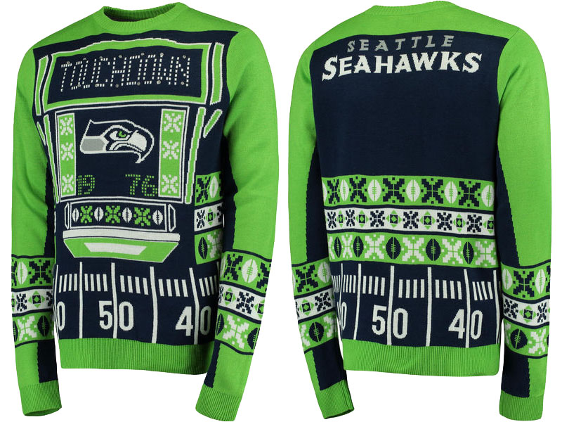 2016 Christmas Seattle Seahawks Navy Light-Up Ugly Sweater