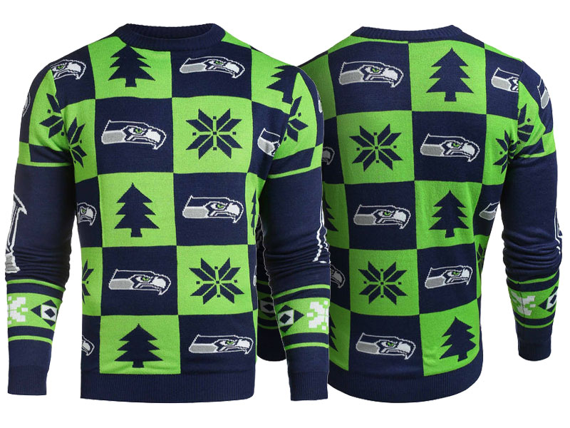 2016 Christmas Seattle Seahawks College Navy Patches Ugly Sweater