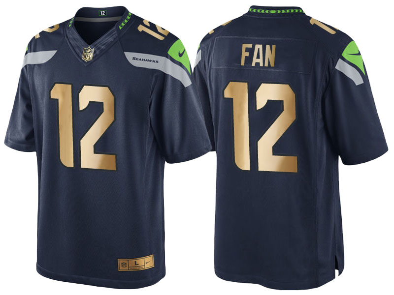 2016 Christmas Seattle Seahawks #12 12th Fan Navy Golden Special Edition Jersey