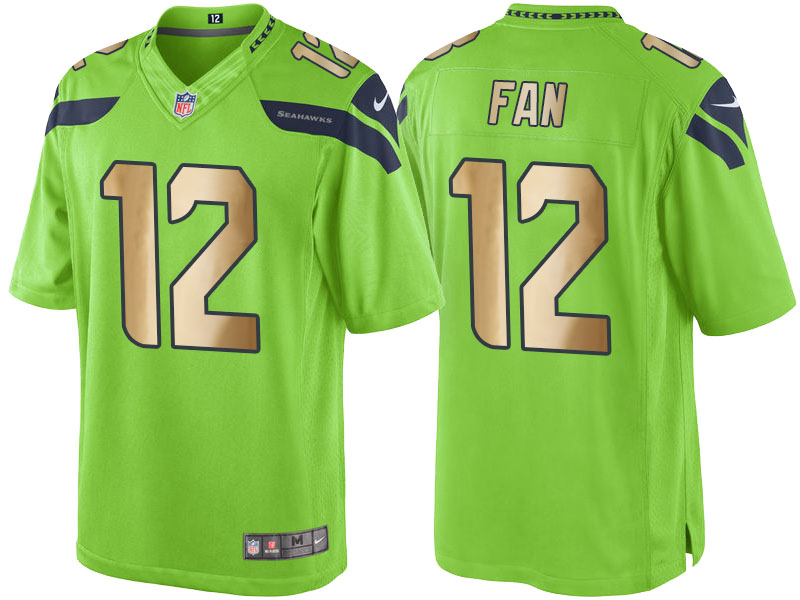 Seattle Seahawks #12 12th Fan Green Gold Special Color Rush Jersey