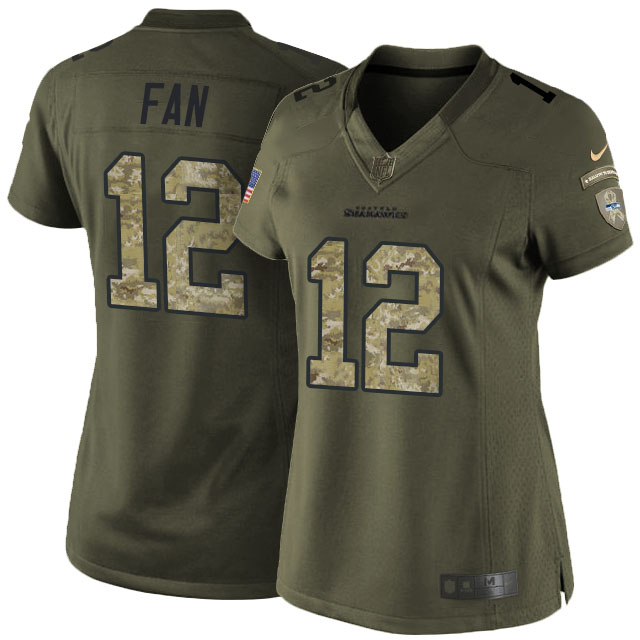 Women's Seattle Seahawks #12 12th Fan Green Camo Salute To Service Limited Jersey