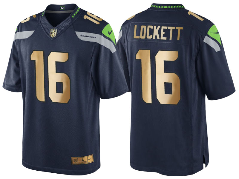 2016 Christmas Seattle Seahawks #16 Tyler Lockett Navy Golden Special Edition Jersey