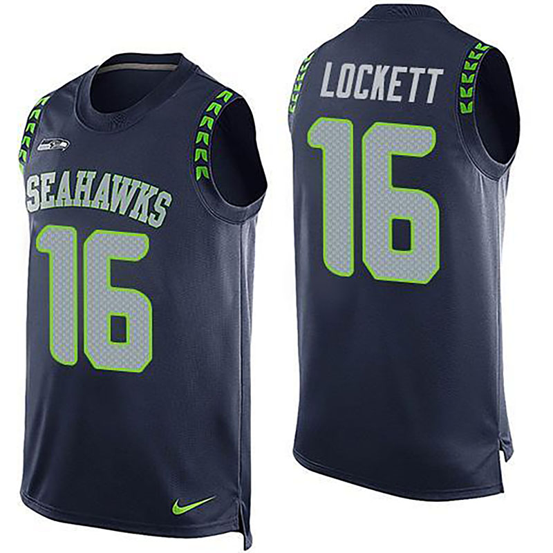 Seahawks #16 Tyler Lockett Steel Blue Team Color Men NFL Limited Tank Top