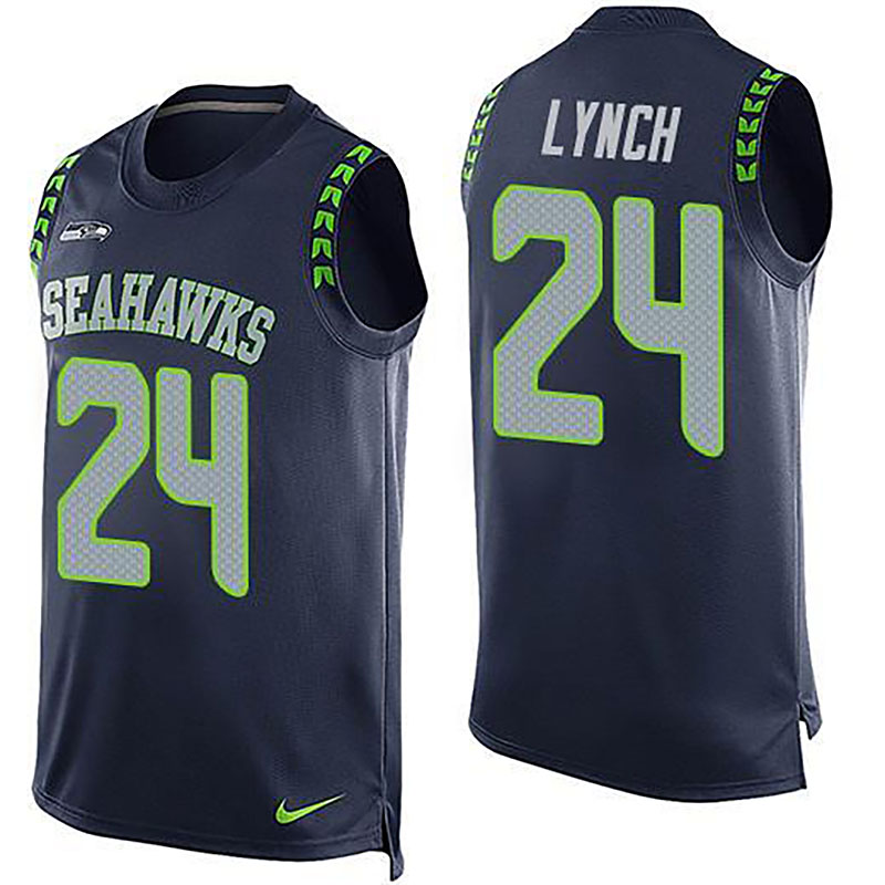 Seahawks #24 Marshawn Lynch Steel Blue Team Color Men NFL Limited Tank Top