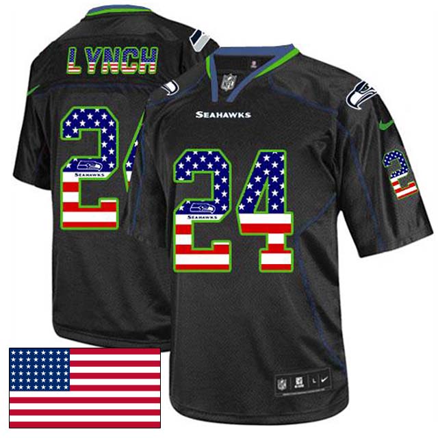 Seattle Seahawks #24 Marshawn Lynch Black USA Flag Fashion Jersey