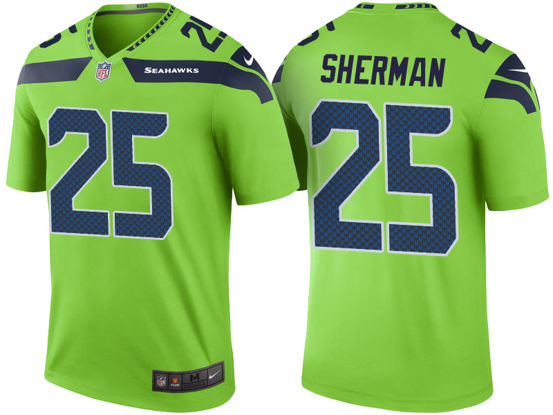 Seattle Seahawks #25 Richard Sherman Green Color Rush Legend Jersey