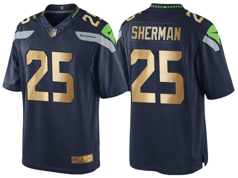 2016 Christmas Seattle Seahawks #25 Richard Sherman Navy Golden Special Edition Jersey