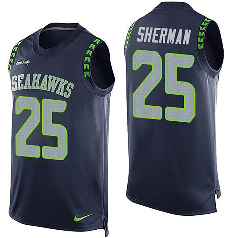 Seahawks #25 Richard Sherman Steel Blue Team Color Men NFL Limited Tank Top