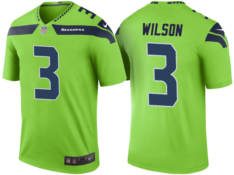 Seattle Seahawks #3 Russell Wilson Green Color Rush Legend Jersey