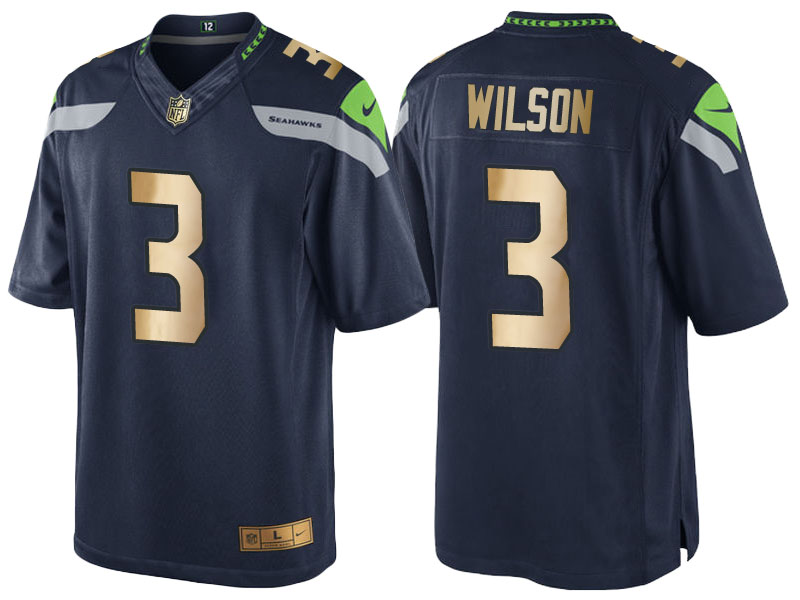 2016 Christmas Seattle Seahawks #3 Russell Wilson Navy Golden Special Edition Jersey