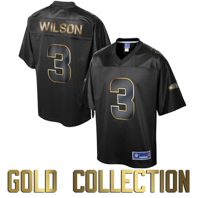 Seattle Seahawks #3 Russell Wilson Super Bowl 50 Black Gold Collection Jersey