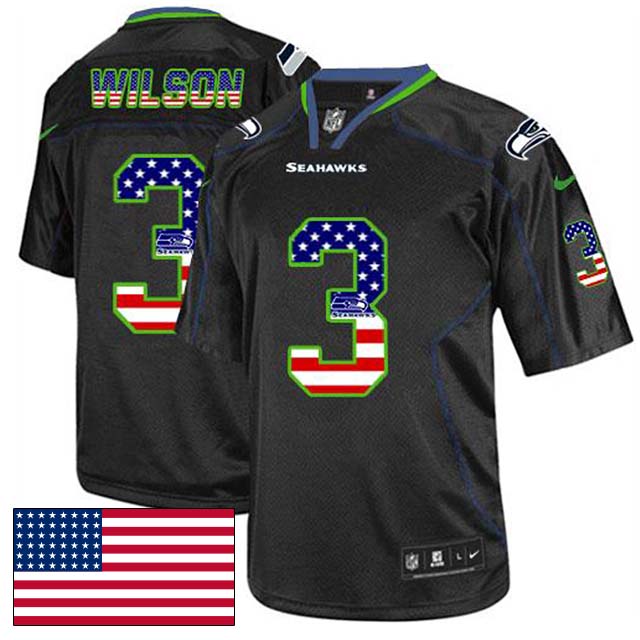 Seattle Seahawks #3 Russell Wilson Black USA Flag Fashion Jersey