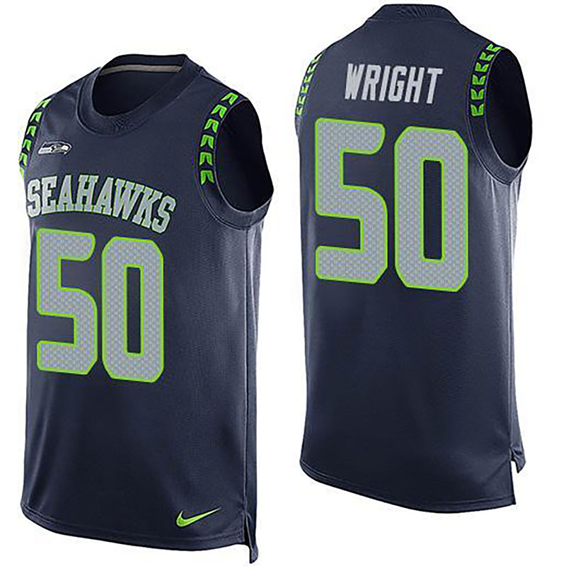 Seahawks #50 KJ Wright Steel Blue Team Color Men NFL Limited Tank Top