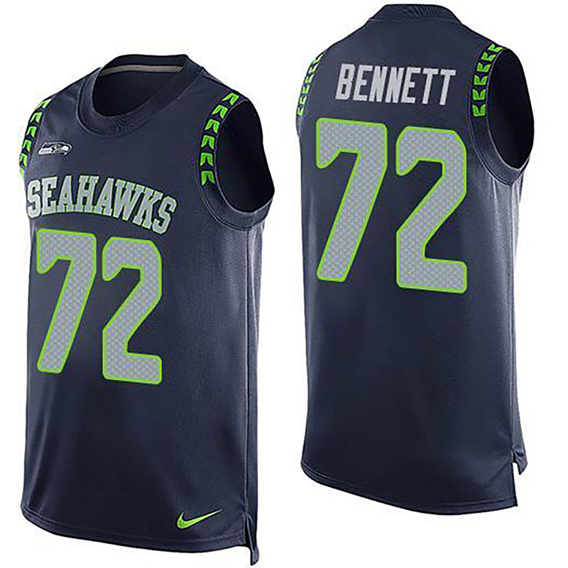 Seahawks #72 Michael Bennett Steel Blue Team Color Men NFL Limited Tank Top