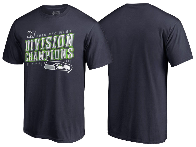 2016 NFC West Division Champions Seattle Seahawks College Navy Plus Size Inches T-Shirt