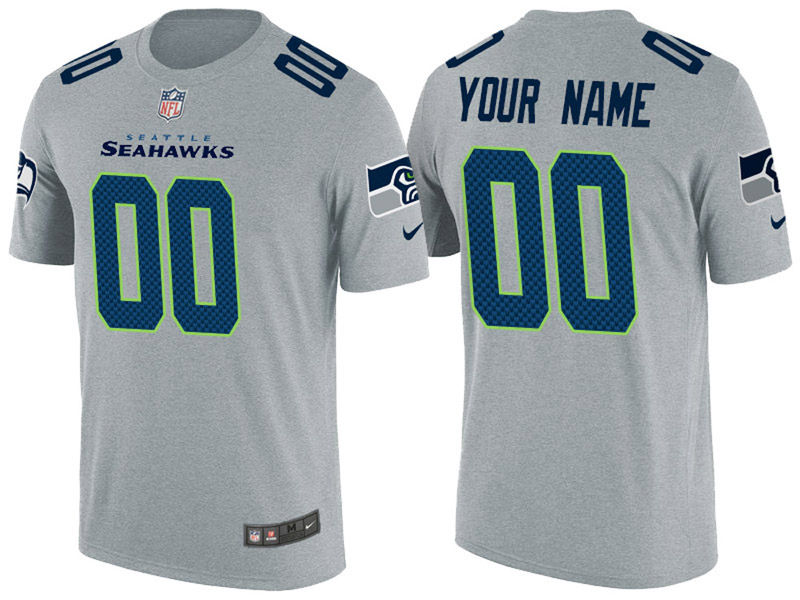 Seattle Seahawks Custom Gray Name & Number T-Shirt