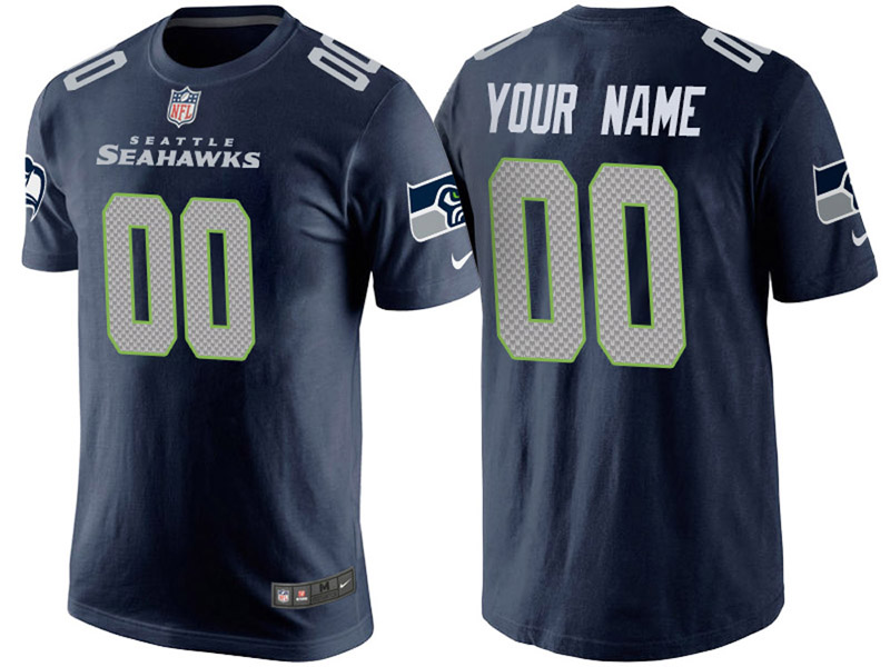 Seattle Seahawks Custom Navy Name & Number T-Shirt