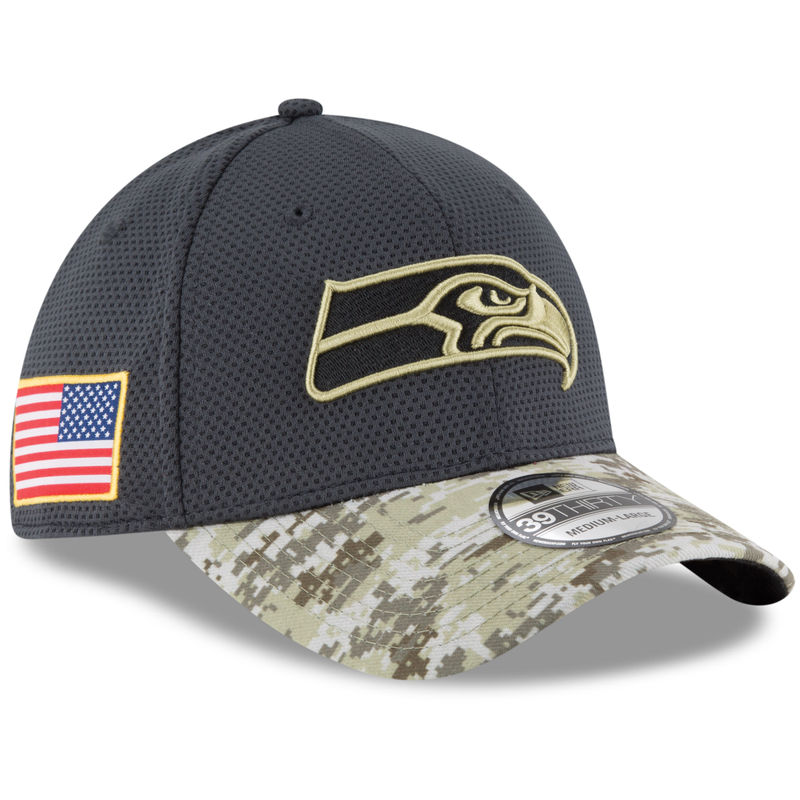 Seattle Seahawks Graphite New Era Camo 2016 Salute to Service 39THIRTY Flex Hat