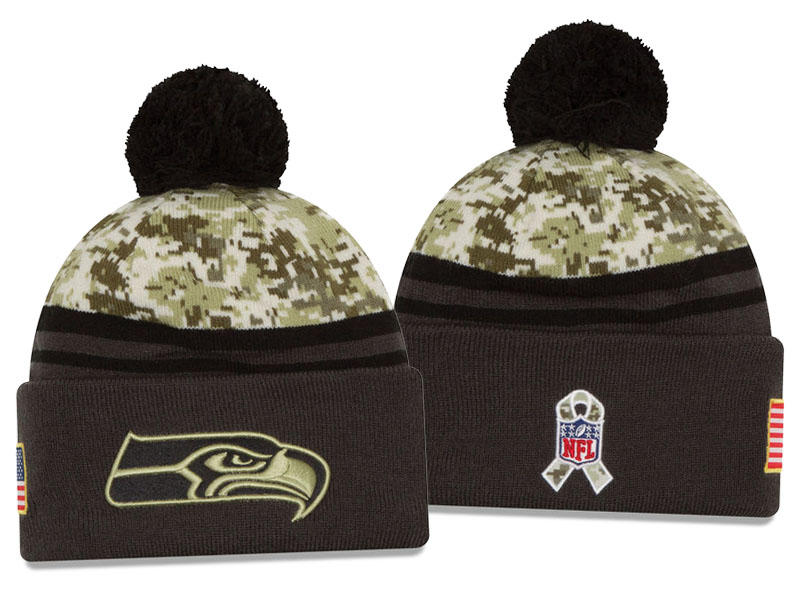 Seattle Seahawks Graphite New Era Camo Salute To Service Knit Hat For Veterans Day