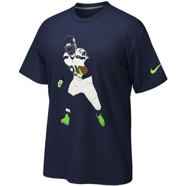 Seattle Seahawks Marshawn Lynch Navy Silhouette Name and Number T-Shirt