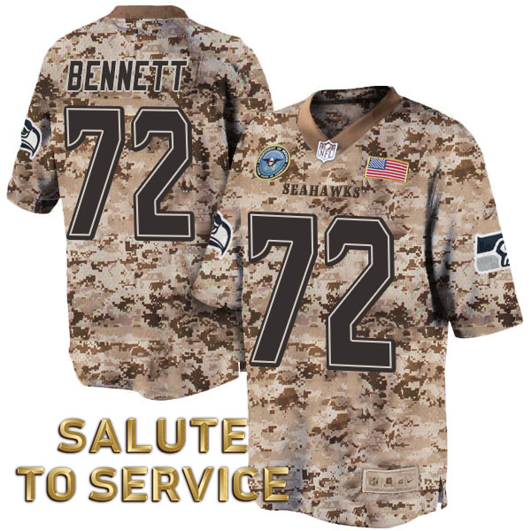 Seattle Seahawks #72 Michael Bennett Salute to Service Desert Camo Jersey