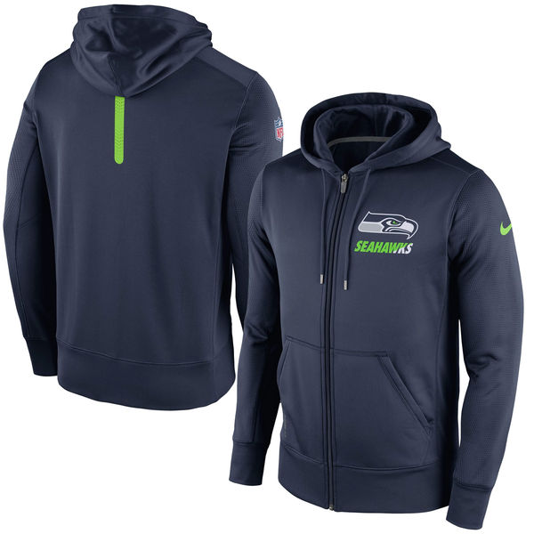 Seattle Seahawks Navy Blue Sideline Full-Zip Performance Hoodie