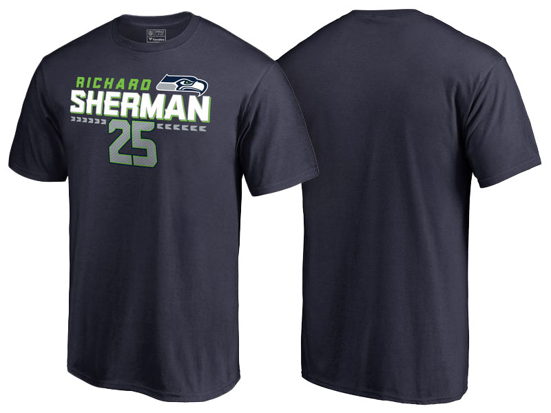 Seattle Seahawks Richard Sherman Navy Name & Number Fanatic Fans T-Shirt