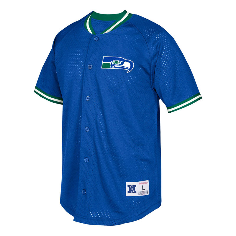 Seattle Seahawks Royal Seasoned Pro Mesh Button-Up Throwback Shirt