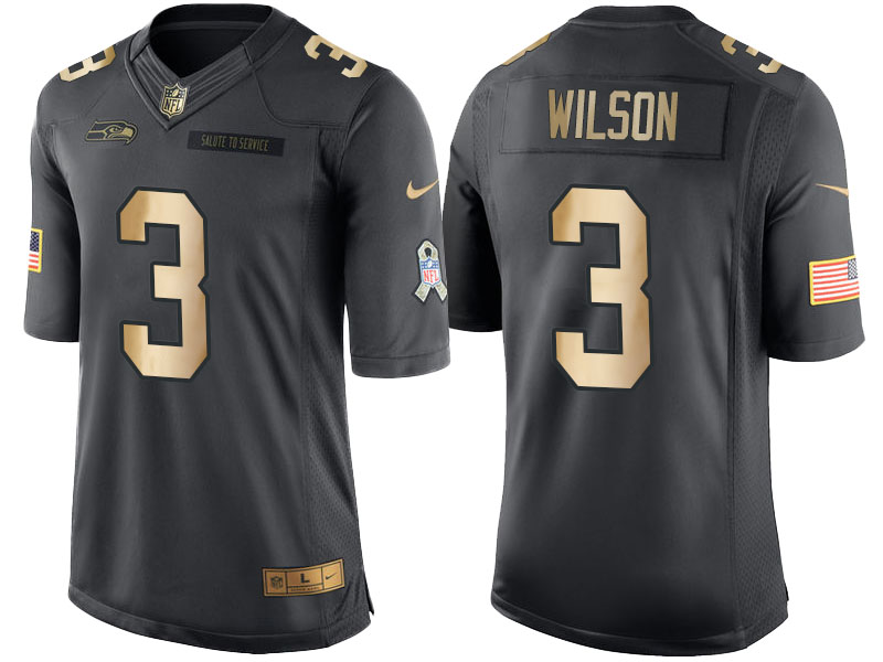 2016 Christmas Seahawks #3 Russell Wilson Anthracite Gold Salute to Service Jersey