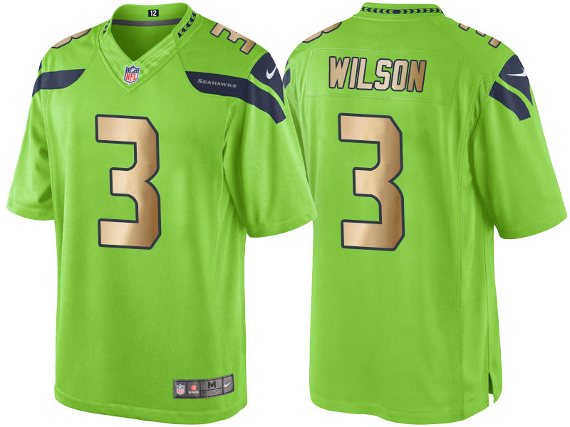 Seattle Seahawks #3 Russell Wilson Green Gold Special Color Rush Jersey