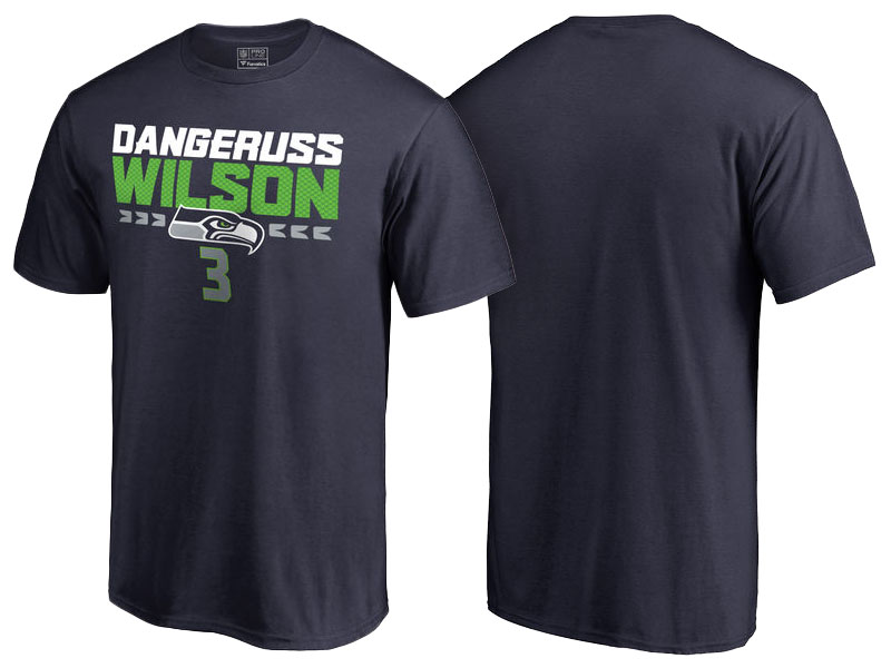 Seattle Seahawks Pro Line Navy Number & Name Russell Wilson Fans T-Shirt