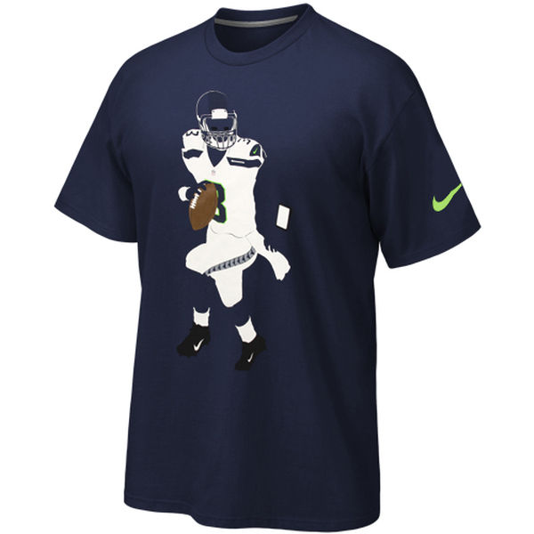 Seattle Seahawks Russell Wilson Navy Silhouette Name and Number T-Shirt