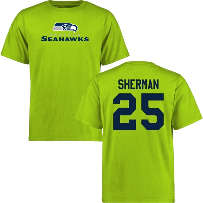 Seattle Seahawks #25 Richard Sherman Green Name & Number Wordmark T-shirt