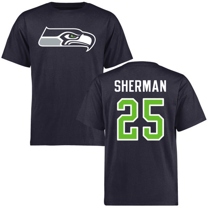 Seattle Seahawks #25 Richard Sherman Name & Number Navy Logo T-shirt