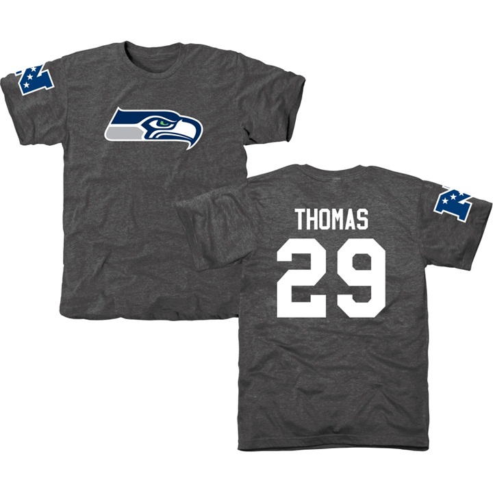 Seattle Seahawks #29 Earl Thomas Charcoal Name & Number Tri-Blend T-shirt